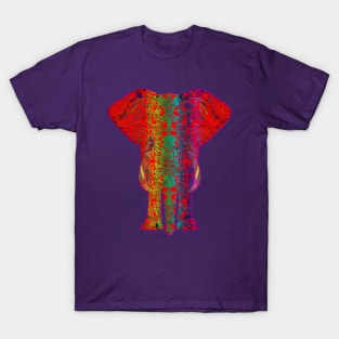 Rainbow Red Elephant on Purple T-Shirt